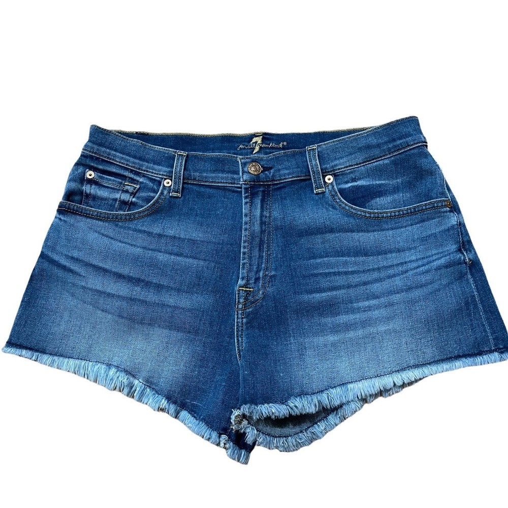 Seven 7 for all Mankind Womens Cut Off Denim Shorts Size 30 Frayed Raw EUC - Picture 2 of 11